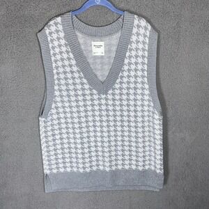 NWT Abercrombie & Fitch Women's Sz XL V-Neck Sweater Vest Gray Houndstooth